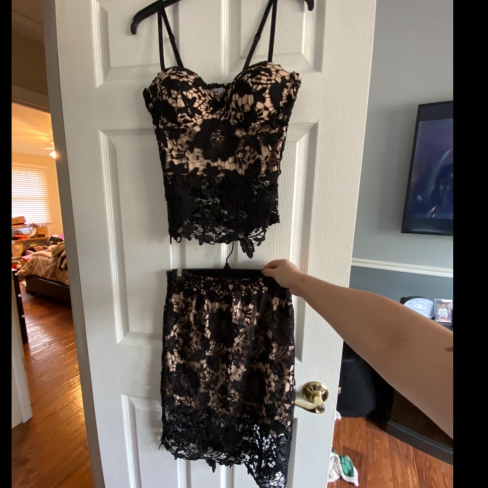 NWT Two piece black & beige lace outfit